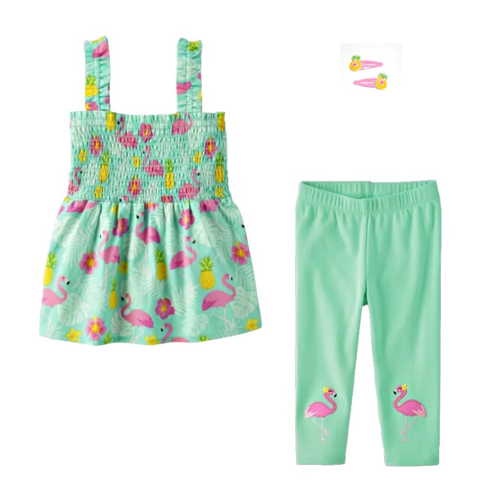 NEW Gymboree Girls Size 4T 5T Flamingo Capris and Tank with Hair Clips NWT
